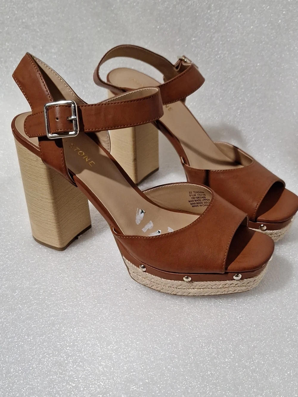 Women's Tan Platform Espadrille Sandals with Ankle Strap